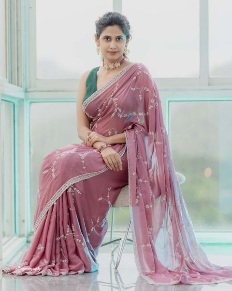 Print Designer Crepe Saree with Stone Work – As Worn by Yogita Chavan