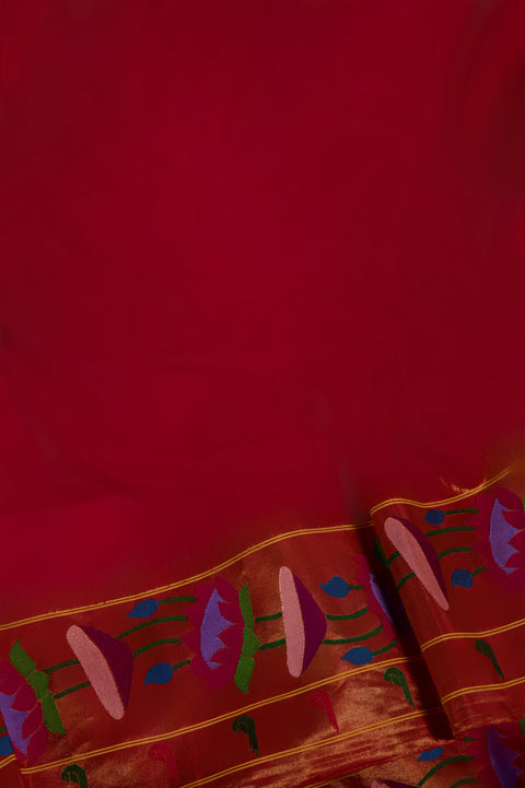 Red Lotus Handwoven Paithani Saree with Tilgul Butti Border