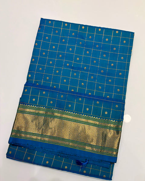 Blue Pure Silk Paithani with check design