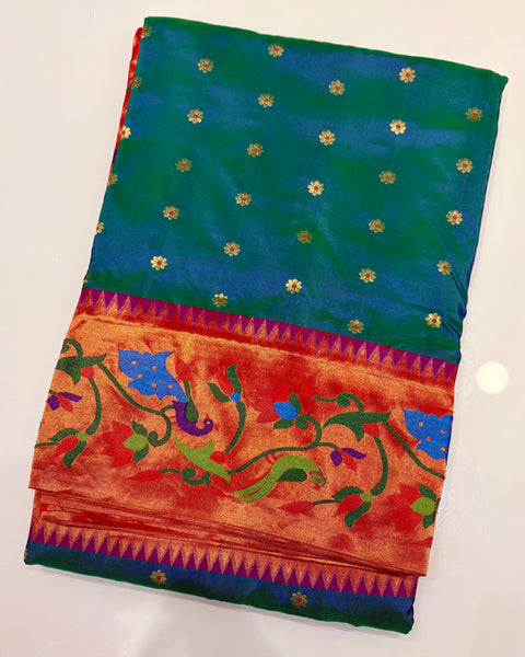 Peacock Blue Dual Shade Pure Silk Paithani