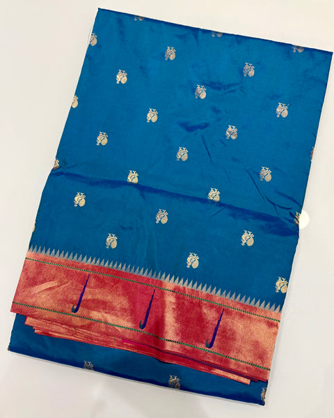 Azure Blue Single muniya pure silk paithani