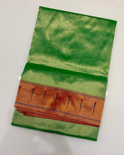 Parrot Green Single Muniya with Tissue Zari Stripes Pure Silk Paithani