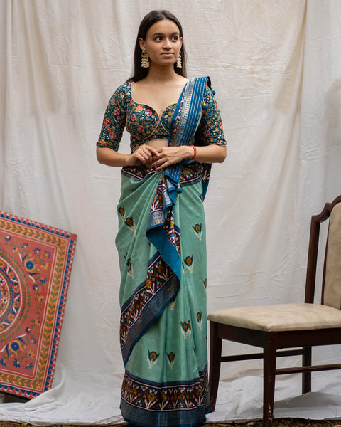 Aqua Green Patola Silk Saree