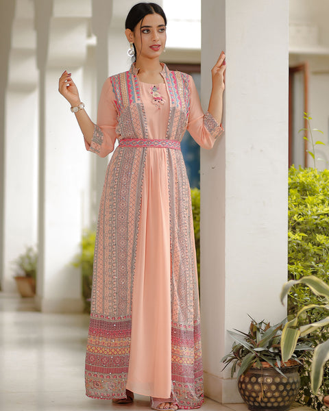 Peach light Indowestern one-piece