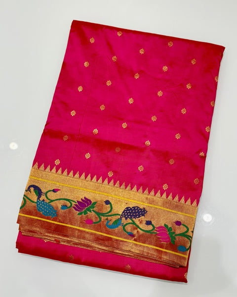 Rani Pink Pure Silk Paithani with Peacock and lotus Border