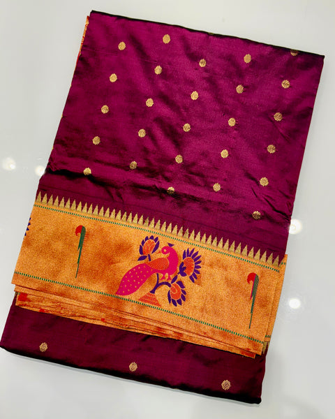 Wine Pure Silk Paithani