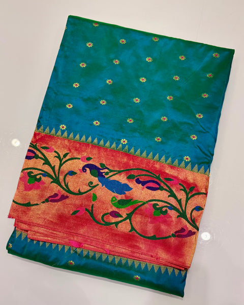 Peacock Blue Dual Shade Pure Silk Paithani