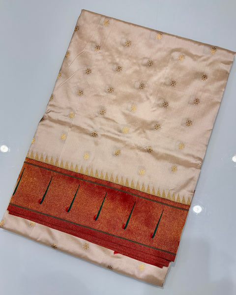 Cream white Pure Silk Single Muniya Paithani