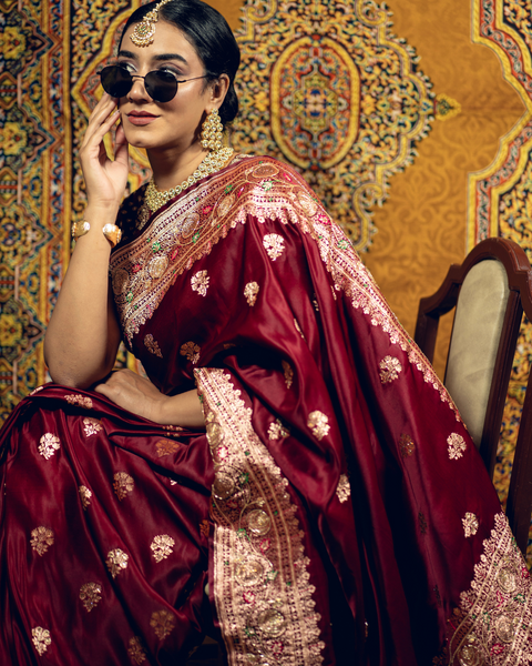 Maroon Designer Banarasi Bridal Saree