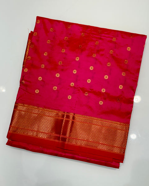 Ruby Pink Pure silk traditional maharani paithani