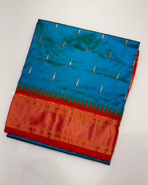 Blue Pure Silk Paithani with Muniya Butties
