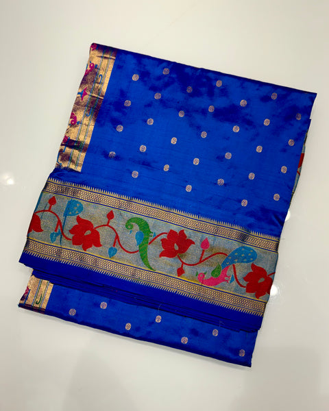 Electric Blue Pure Silk Paithani with Designer Border