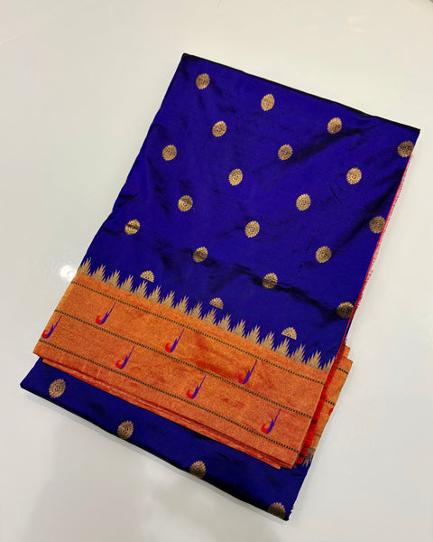 Royal Blue Double Muniya Pure Silk Paithani