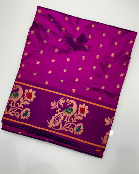 Purple Pure silk Paithani with designer border