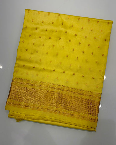Yellow Pure silk traditional maharani paithani