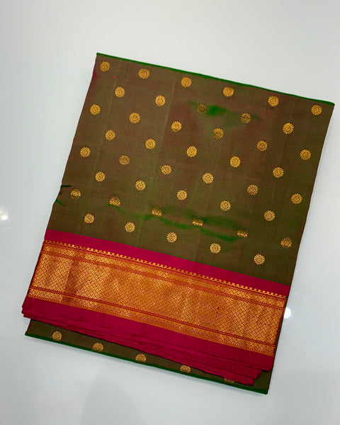 Olive Pure silk traditional maharani paithani