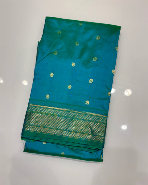 Azure blue dual shade pure silk paithani