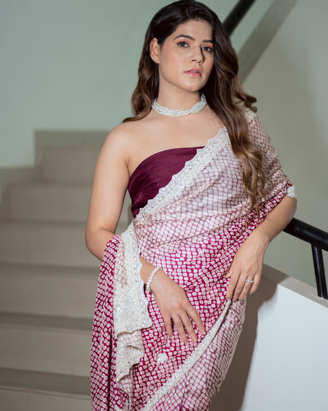 Ombre Maroon Saree from the Coral Reverie Collection