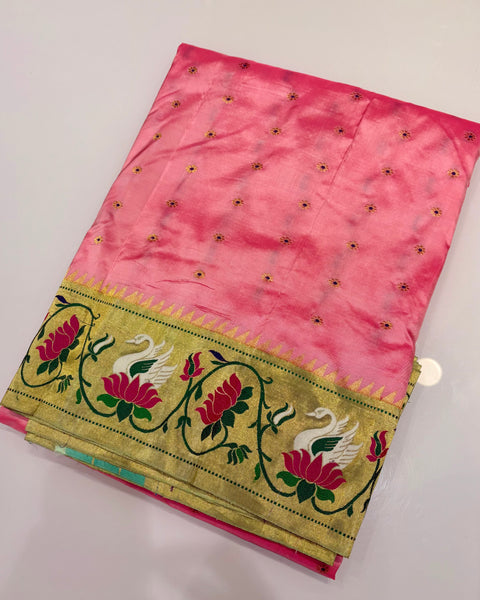 Baby Pink / Rose Pink Pure Silk Paithani