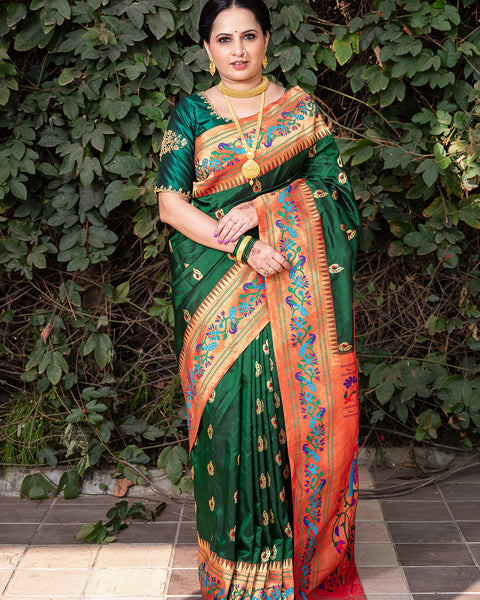 Green Morbangadi Heirloom Pure Silk Paithani Saree - The Vivaah Edit Lagan Special