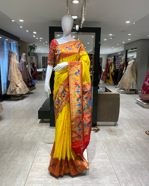 Radiant Yellow Pure Silk Paithani with Designer Border and Pallu