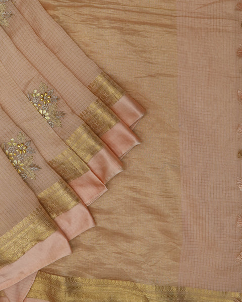 Light Peach Linen Saree