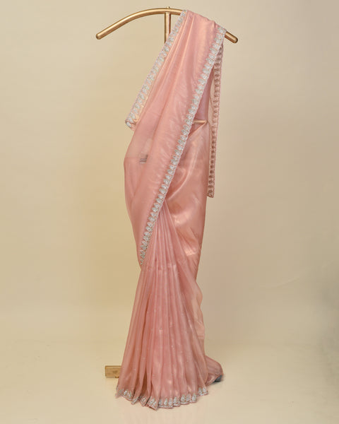 Peach Organza Designer Saree