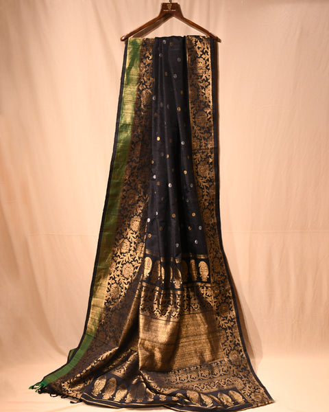 Black Butti Pure Silk Gadwal Saree