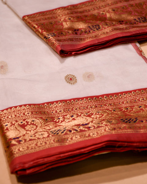 Cream hue Chanderi Silk Saree