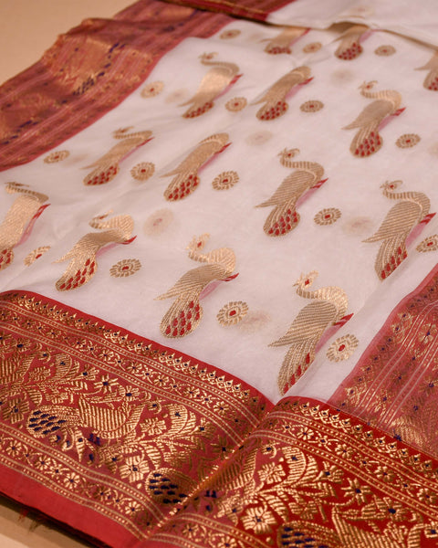 Cream hue Chanderi Silk Saree