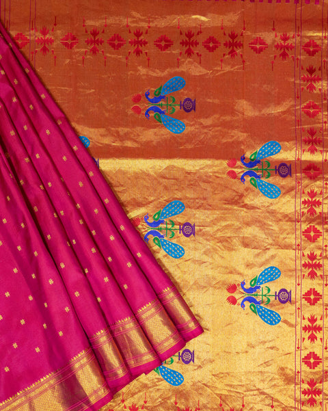 Rani Pink Paithani Saree with Traditional Border and Pallu