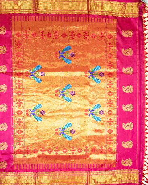 Rani Pink Paithani Saree with Traditional Border and Pallu