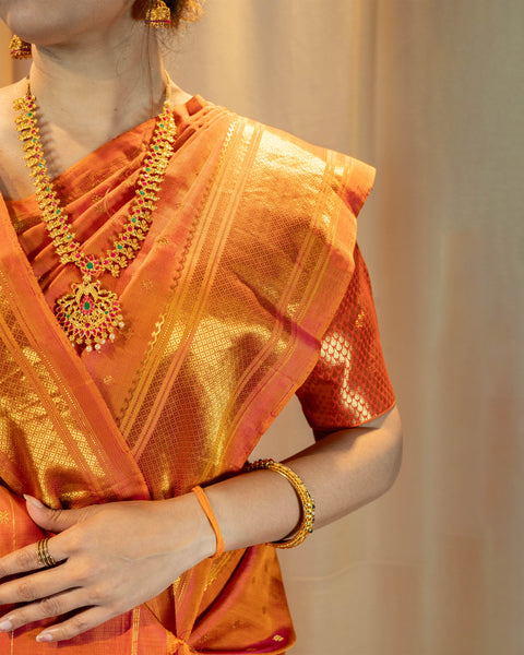 Orange Pure Silk Paithani Saree with Chatai Zari Border