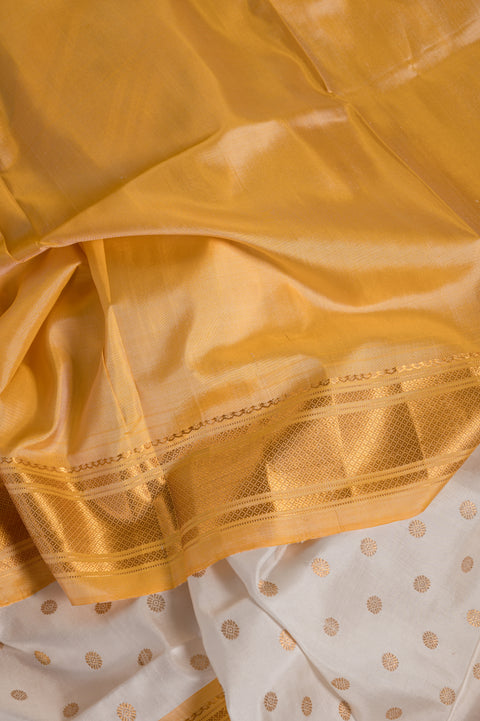 White Kalanjali Handwoven Paithani Saree with Yellow Chatai Border