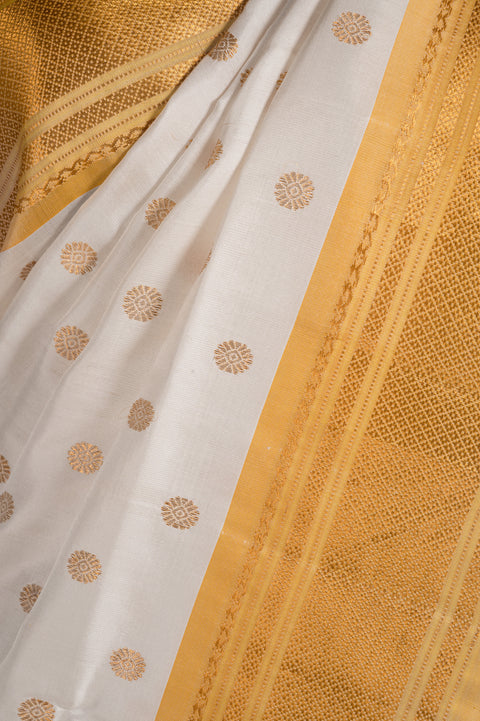 White Kalanjali Handwoven Paithani Saree with Yellow Chatai Border