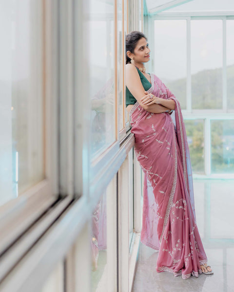 Print Designer Crepe Saree with Stone Work – As Worn by Yogita Chavan