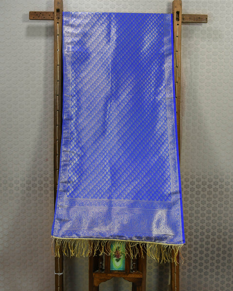 Blue Brocade Pure Silk Designer Shela