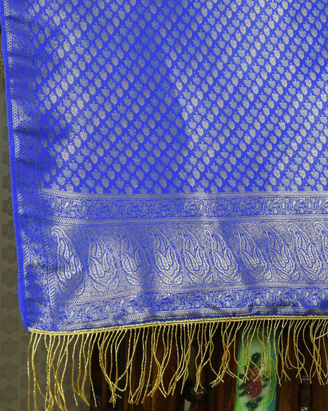 Blue Brocade Pure Silk Designer Shela