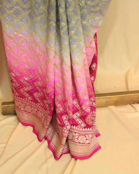 Beautiful Pink Bandhani Khaddi Georgette Saree for Weddings