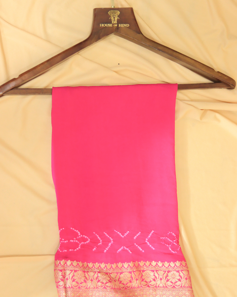 Beautiful Pink Bandhani Khaddi Georgette Saree for Weddings