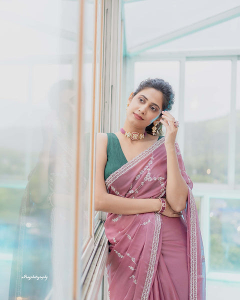 Print Designer Crepe Saree with Stone Work – As Worn by Yogita Chavan