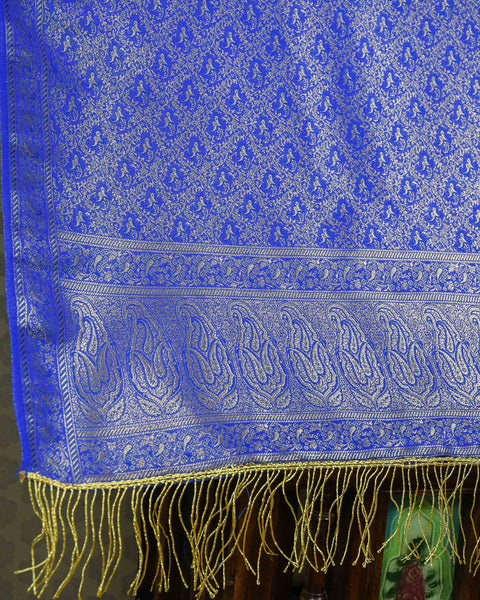 Banarasi Blue Brocade Pure Silk Shela