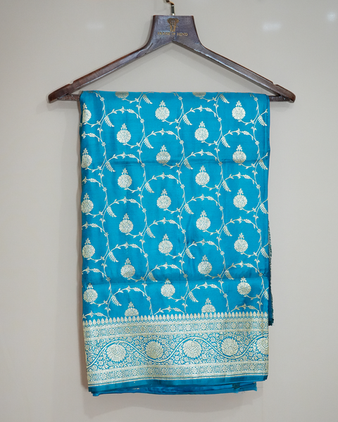 Sky Blue Banarasi Silk Saree with Banarasi Jaal Work