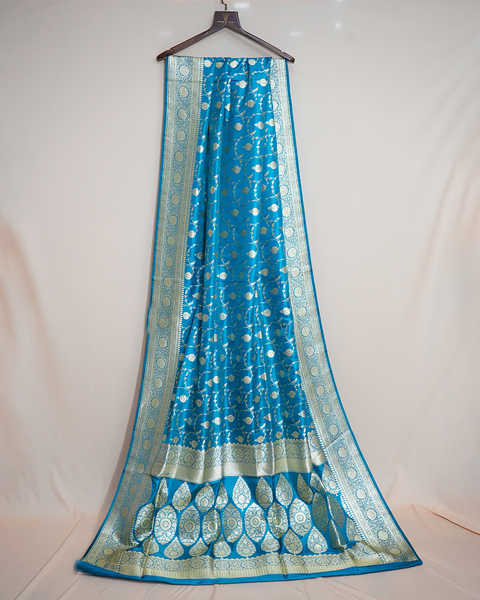 Sky Blue Banarasi Silk Saree with Banarasi Jaal Work