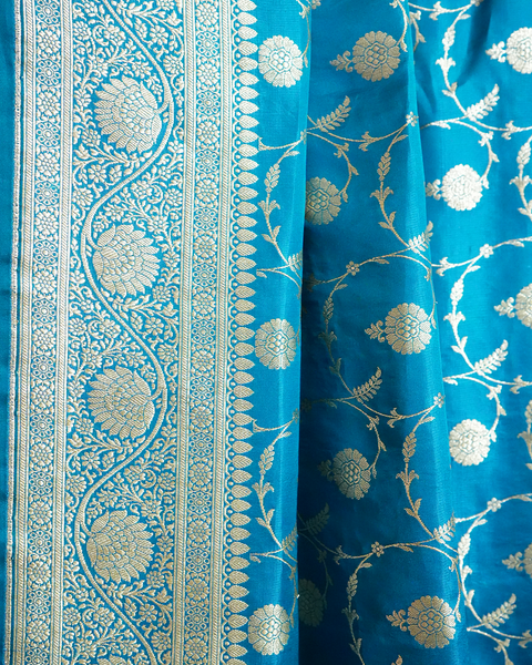 Sky Blue Banarasi Silk Saree with Banarasi Jaal Work