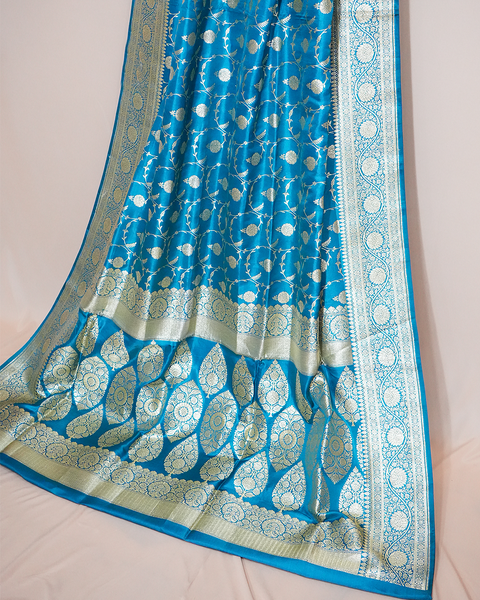 Sky Blue Banarasi Silk Saree with Banarasi Jaal Work