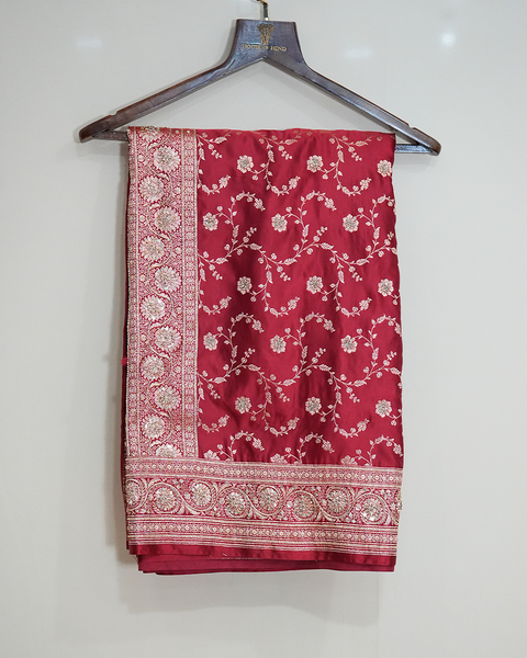 RegaLMaroon Banarasi Silk Saree – A Timeless Masterpiece