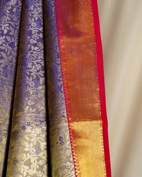 Royal Blue Tissue Kanjeevaram Saree with Red and Golden Zari Border