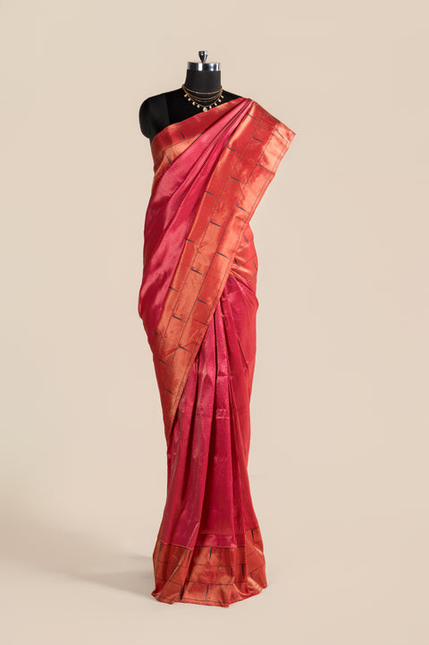 Pink Lining Triple Muniya Pure Silk Handwoven Saree
