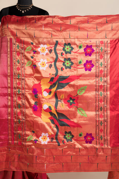 Pink Lining Triple Muniya Pure Silk Handwoven Saree